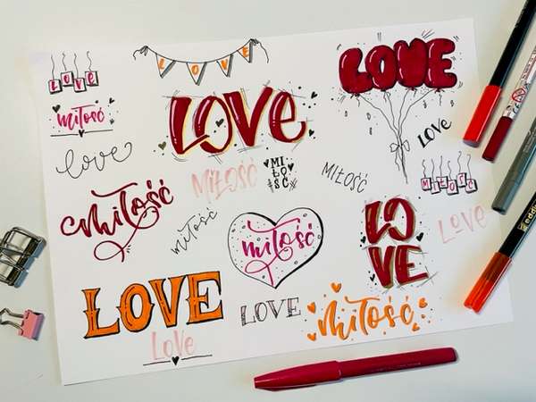 walentynki lettering alfabet darmowy